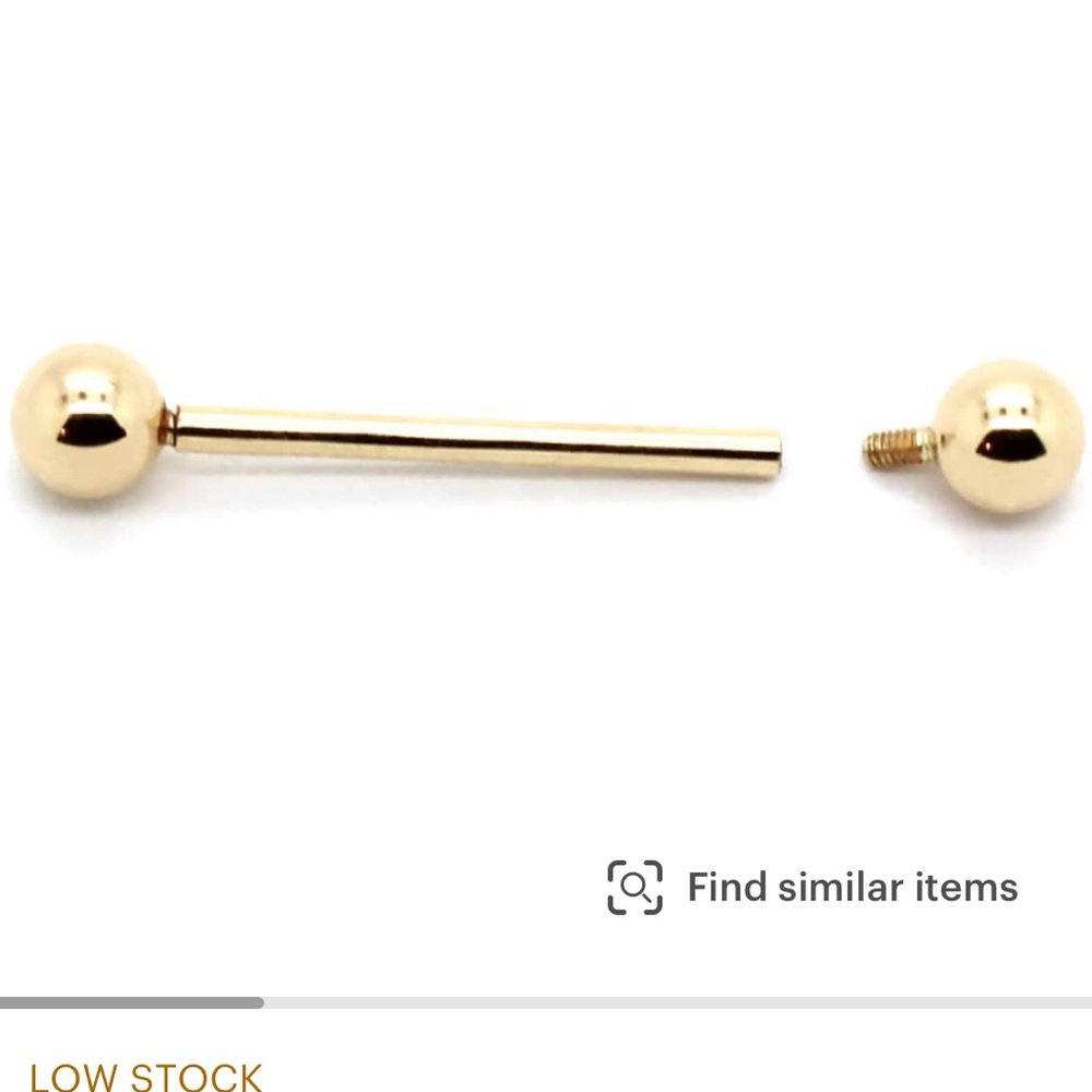 14K Yellow gold Straight barbell internal threading w/ screw balls.Quantity of 2